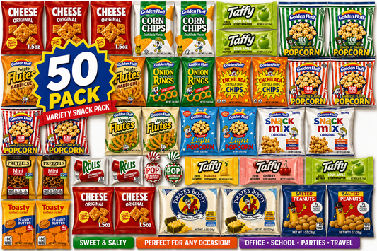 KOSHER-50 Count Snack Variety Pack – Sweet & Salty Assortment, Chips, Popcorn, Candy & Crackers – Individually Wrapped Snacks for Office, School, Parties & Care Packages