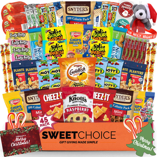Christmas Gift Basket Care Package (45 Count) Candy Snacks Cookies Bars Chips Holiday Gift Baskets Variety Gift Box Pack Assortment Basket Bundle Mix Of Treats College Students Office Kids Boys Girls - My Store