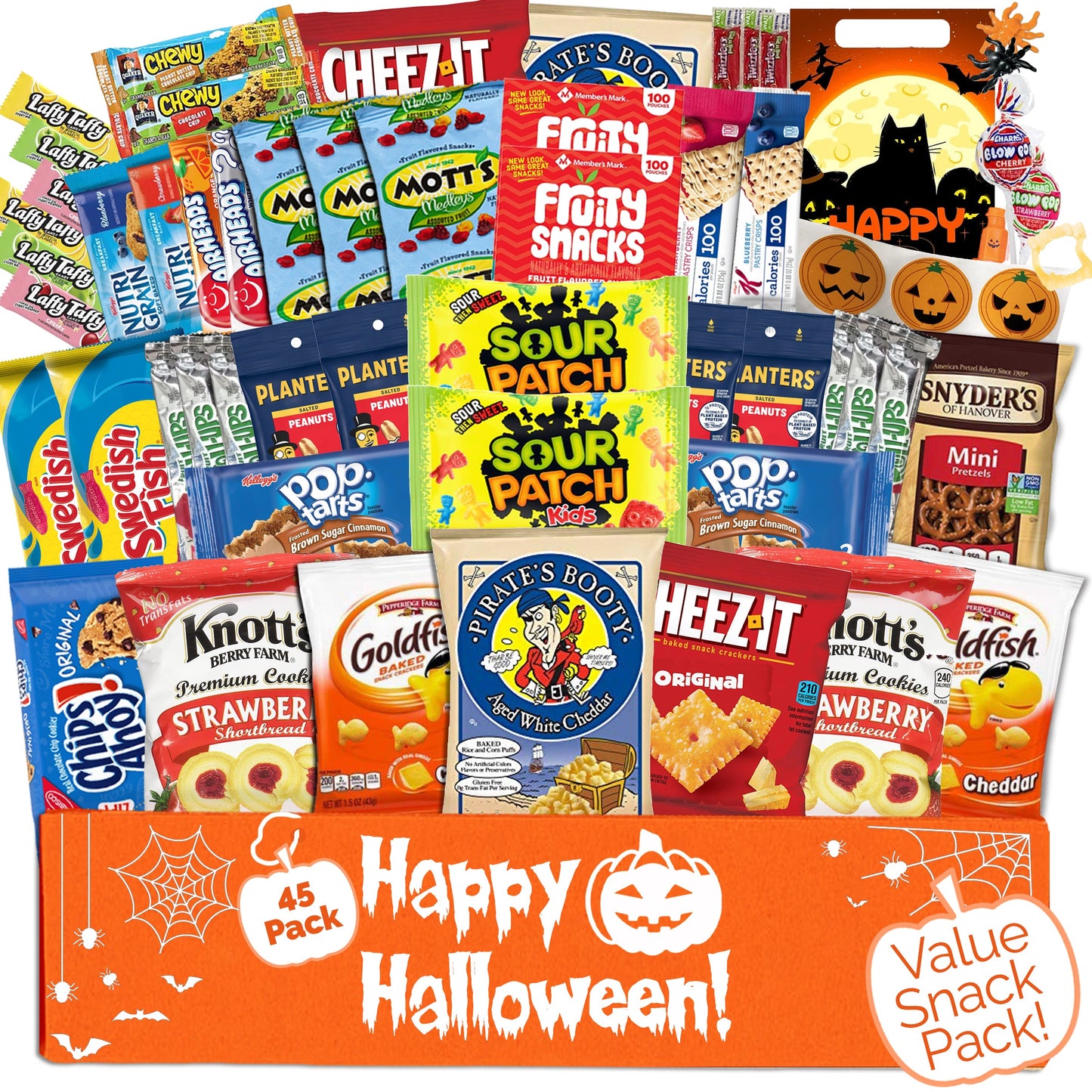 Halloween Care Package Snack box (45) Candy Snacks Assortment Trick or Treat Cookies Food Bars Toys Variety Gift Pack Box Bundle Mixed Bulk Sampler for Children Kids Boys Girls College Students Office - My Store