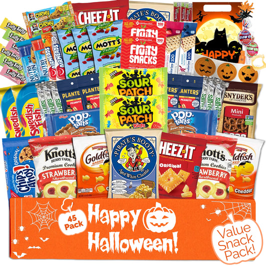 Halloween Care Package Snack box (45) Candy Snacks Assortment Trick or Treat Cookies Food Bars Toys Variety Gift Pack Box Bundle Mixed Bulk Sampler for Children Kids Boys Girls College Students Office - My Store