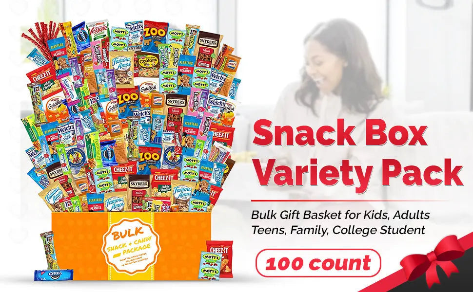 Snack Box Variety Pack Care Package (100 Count)  Gift Basket for Kids Adults Teens Family College Student - Crave Food Birthday Arrangement Candy Chips Cookies - My Store