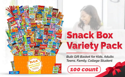 Snack Box Variety Pack Care Package (100 Count)  Gift Basket for Kids Adults Teens Family College Student - Crave Food Birthday Arrangement Candy Chips Cookies - My Store