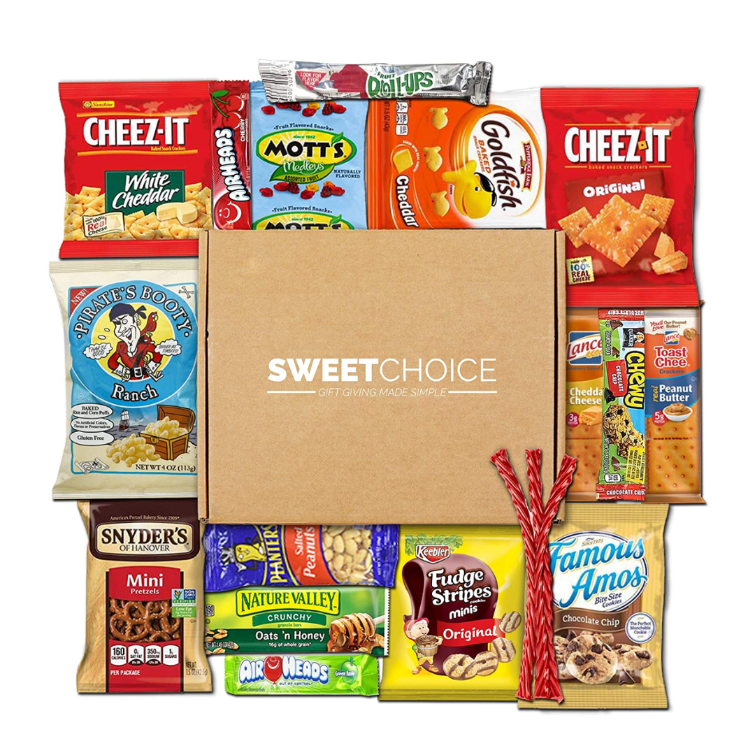 Snack Box Variety Pack, (20 Count) valintines Candy Gift Basket - College Student Care Package, Thanksgiving, Xmas Food Arrangement Chips, Cookies, Bars - Birthday Treats for Adults, Kids - My Store