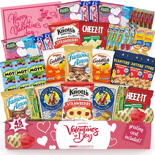 Valentine's Day Care Package (45ct) Snacks Chocolates Candy Gift Box Assortment Variety Bundle Crate Present for Boy Girl Friend Student College Child Husband Wife Boyfriend Girlfriend Love Niece - My Store