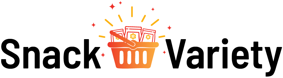 Logo of 'Snack Variety' with a basket and snacks illustration on a white background