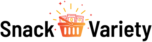Logo of 'Snack Variety' with a basket and snacks illustration on a white background