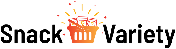 Logo of 'Snack Variety' with a basket and snacks illustration on a white background