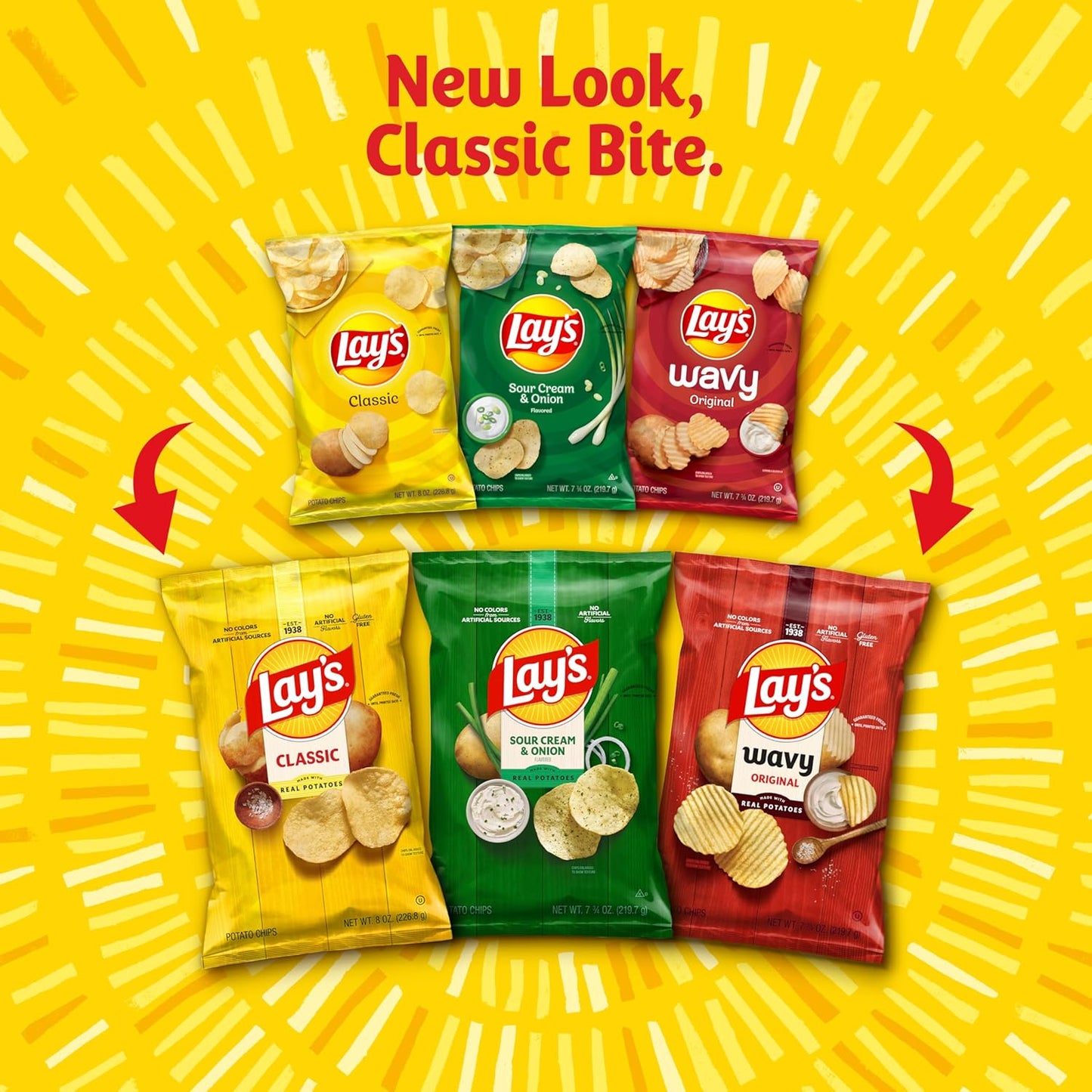 Lay'S Potato Chips, 4 Flavor Variety Pack, 1 Oz Single Serve Bags, (40 Pack)