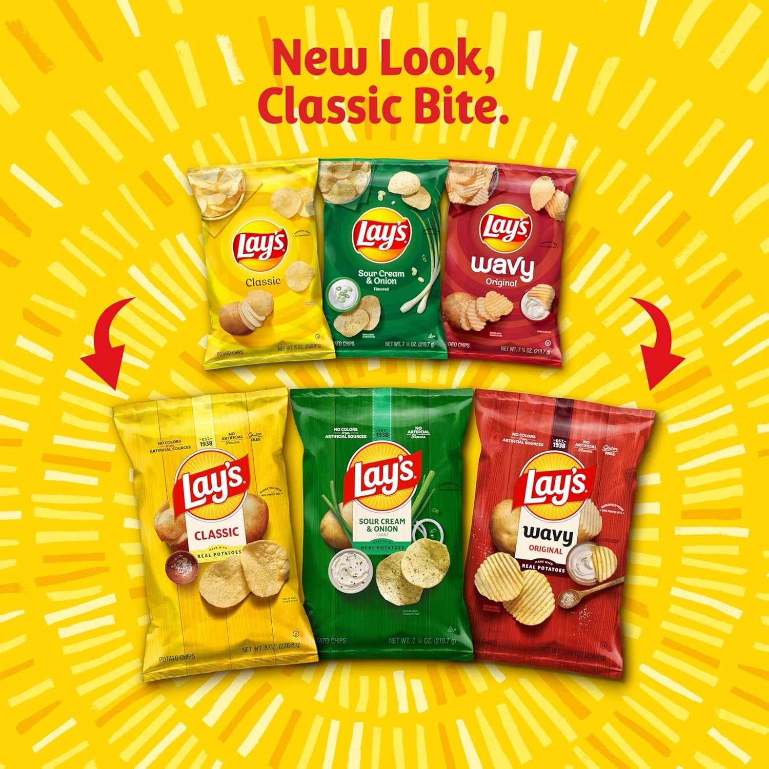 Lay'S Potato Chips, 4 Flavor Variety Pack, 1 Oz Single Serve Bags, (40 Pack)