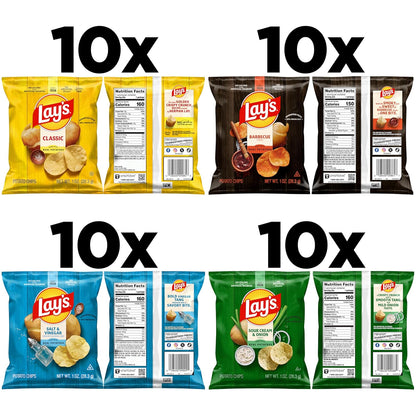 Lay'S Potato Chips, 4 Flavor Variety Pack, 1 Oz Single Serve Bags, (40 Pack)