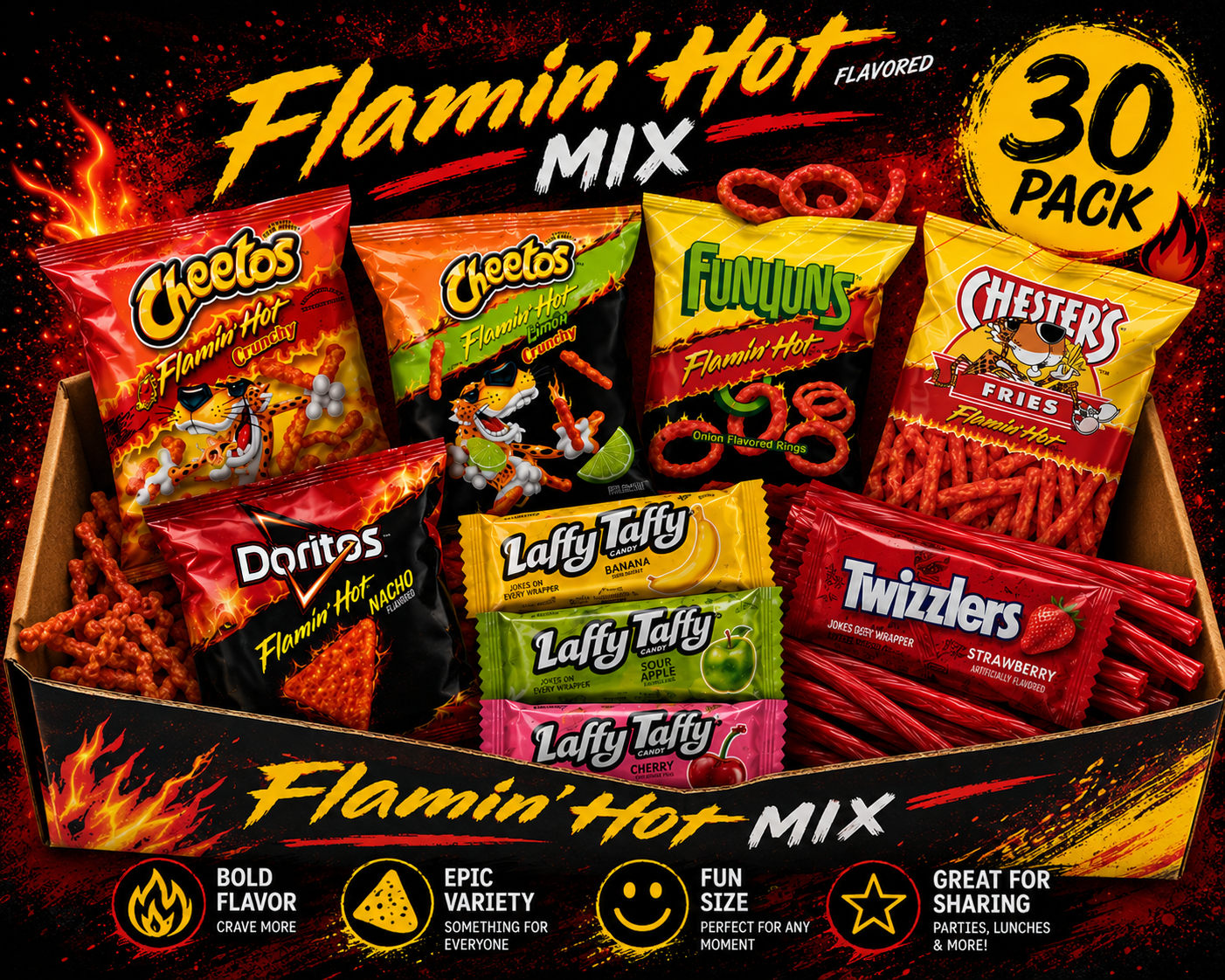 Flamin' Hot Snacks, Variety Pack, snack and candy