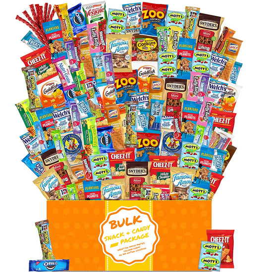 Snack Box Variety Pack Care Package (100 Count)  Gift Basket for Kids Adults Teens Family College Student - Crave Food Birthday Arrangement Candy Chips Cookies